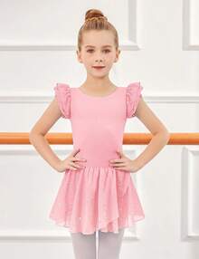 Girls Ruffle Sleeve Ballet Dance Dress Tutu Skirted Leotard - Ballet Pink - View 2