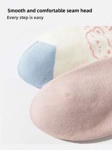 5 Pares (Estilos Aleatórios) Meias Curtas Estilo Japonês para Mulheres, Verão Boca Rasa Listrada Retalhos Urso Corte Baixo Respirável Alto Meias Fofas