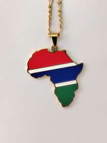 Popular Africa Theme Dripping Oil Stainless Steel Map Pendant Necklace
