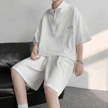 Men's Top And Bottom Set, T-Shirt, Summer Clothes, Short Sleeves, Top And Bottom 2-Piece Set, Plain, Sweat, Sportswear, Shorts, T-Shirt, Sweat-Absorbing, Quick-Drying, Casual, Large Size, Stylish, Spring/Autumn