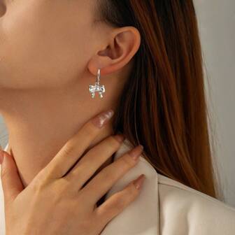 3 Sets Earrings With Silver Hoop, Butterfly Stud Decorated With Rhinestones