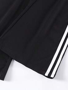 Girls Flared Pants, Children's Elastic Waist Slim Fit Workout Leggings With Side Stripes, Fitness Running Pants, Casual Flare Leg Trousers, Yoga Pants For Older Tween Girl - Black - View 6