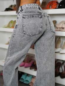 SAYEHFBABY Women's Front Button Pocket Simple Design Casual Denim Jeans - Grey - View 6