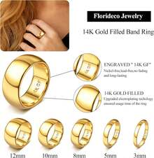 14K Gold Filled Non Tarnish Ring For Women Men - Plain Domed Comfort Fit Pinky Thumb Wedding Band Size 6-10 - 14K鍍金-12毫米 - 查看 2