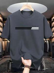 Plus Size Men's Round Neck Short Sleeve Letter Print Casual T-Shirt