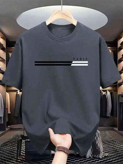 Plus Size Men's Round Neck Short Sleeve Letter Print Casual T-Shirt