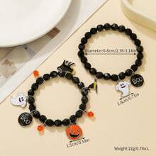 Halloween Acrylic Pumpkin, BOO, Ghost Charm Stretch Bracelet Set For Women & Girls, Party Favor Gift