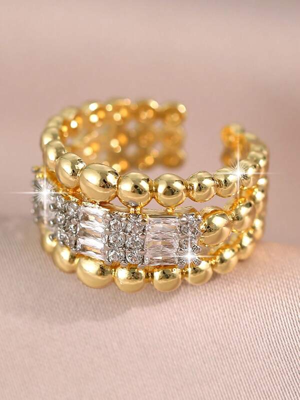 jealous young 1 Stück wunderschöner Vintage-Goldton Ring mit geometrischem kubischem Zirkonia-Dekor, geeignet für Frauen zum Tragen bei Hochzeiten, formellen Anlässen und im täglichen Gebrauch