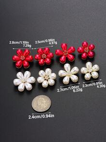 6pcs/Set Pearl Flower Rhinestone Buttons Women's Sweater Dress Buttons Cardigan Jacket Flower Decorative Buttons High-End Metal And Faux Pearl Decorative Buttons Appliques - Multicolor - View 9