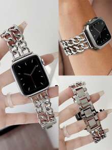 2pcs Silver Metal Bands For Apple Watch, Easy To Install And Adjustable, Silver TPU Protective Case With Screen Protector, Suitable For Apple Watch Ultra, Series 10, 9, 8, 7, 6, 5, 4, 3, 2, 1, 38mm, 40mm, 41mm, 42mm, 44mm, 45mm, 46mm, 49mm, For Men And Women - Silver - View 11