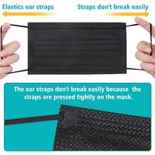 [50片]黑色一次性口罩，3层成人口罩，弹性耳环口罩，透气舒适，耳挂式，适用于家庭、办公室、学校、户外，一次性耳挂，居家、旅行、办公室、学校、工作、户外 - 黑色 - 查看 8