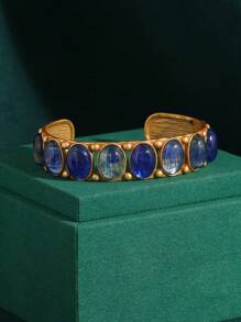 1 pulseira de resina oval com ombré azul turquesa, estilo vintage, banhada a cobre, ouro 18K, joias femininas