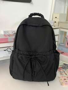 Back To School Large Capacity Backpack For High School & College Students, Commuting & Travel, Bow Decor, Casual & Versatile - Black - View 1