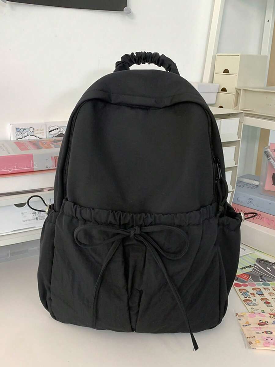 Back To School Large Capacity Backpack For High School & College Students, Commuting & Travel, Bow Decor, Casual & Versatile - Black - View 1