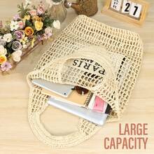 Hatisan Straw Beach Bag For Women Summer Woven Beach Tote Bag Shoulder Handbags Boho Bag - A-米色 - 查看 5