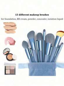 13pcs Makeup Brush Set + 2pcs Random Color/Shape Makeup Blender Sponge, Eyeshadow, Foundation, BB Cream, Concealer Brushes, Soft Makeup Tools For Women