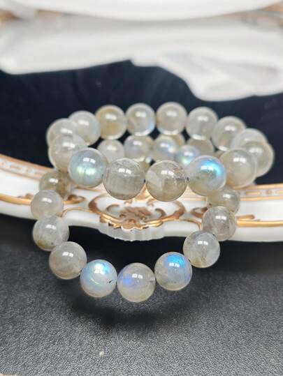 Large Beads 11MM-14MM Natural Grey Moonstone Labradorite Bracelet - Beaded For Yoga And Meditation - Genuine Rock Gemstone Spiritual Jewelry