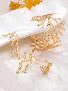 4pcs/Set Creative Exaggerated Coral Bracelet, Ring, Earrings Jewelry Set, Suitable For Women Party, Beach, Holiday Wear