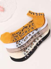 5双装女士短袜，春夏薄款水晶袜，豹纹冰丝水晶纤维踝袜 - 彩色 - 查看 2