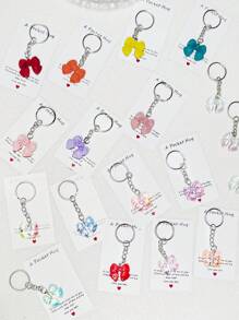1/5/10pcs Iridescent Bowknot Key Chain Set With Hug Greeting Card Cute Sweet Key Ring Accessories For Bags Cars Phones Earphones Party Favors Gifts Backpack Decor Bows