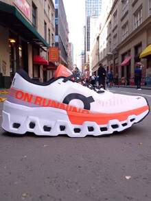 tenis bicolor naranja blanco on suspension confort fasion clou agujeros moda runner en caja - Naranja Quemada - Ver 5