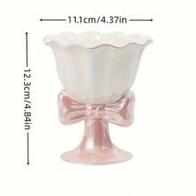 1pc, 6.09oz Ice Cream Cup, Japanese Bowknot Ceramic Dessert Cup, Exquisite Personalized Design And Best Gift Choice For Couple - Multicolor - View 9