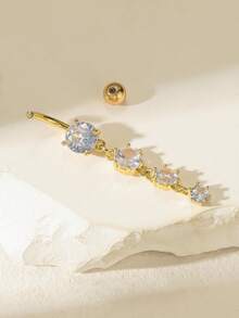 1pc Fashion Shiny Gold Plated Inlaid Zirconia Navel Belly Button Ring, Suitable For Women's Daily Wear, Valentine's Day, Christmas, Bar Party - Yellow Gold - View 4