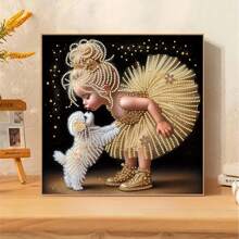 DIY Diamond Painting Kit - Cartoon Girl And Puppy, With Unique Shaped Diamonds, Perfect Decorative Gift Idea For Home, Living Room, Bedroom