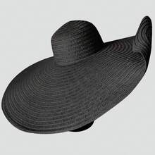Oversized Beach Straw Hats For Women Extra Large Wide Brim Beach Hat Foldable Roll Up Floppy Sun Hat - 黑色 - 查看 2