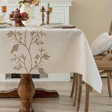 Waterproof Linen Tablecloth, Heavy Weight  Embroidery Table Cloths - Coffee Leaf - View 3