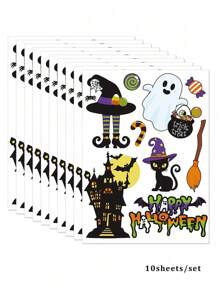 Halloween Cartoon Witch Castle Wall Stickers, PVC Waterproof Wall Decals For Room, Window, Wall Decoration Home Party Classroom Office Room Decor Personalised Stickers Halloween Decor Home Decor Fall Decor