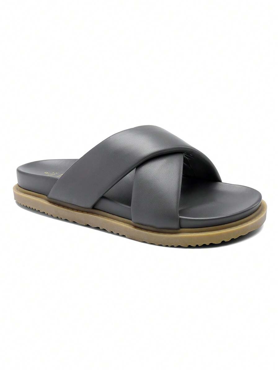 Women's Crisscross Open Toe Slide Sandals Flat Comfort Slip On Sandals - 灰色 - 查看 1