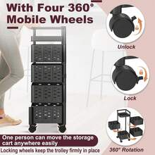 VA-Cerulean Rotating Kitchen Shelf With 4 Tiers, Rolling Cart For Fruits And Vegetables, Multi-Layer Storage Rack With 360° Rotation, With 4 Casters, Space-Saving (Square, Black/White)