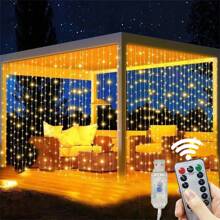 1 Stück 3x1m/3x2m/3x3m USB-betriebener silberner Fadengardinen Lichterkette, geeignet für Zimmer Wände, Wohnzimmer, Hochzeitsfeier, Feiertags Dekorationen