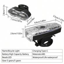1pc Bicycle Light Bicycle Headlight Taillight Set Digital Display Bicycle Light Transparent Multi-Function Rechargeable Suitable For Outdoor Mountain Road Bike Riding Light Bicycle Bicycle Light Bicycle Light