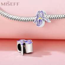 MISEFF 1 Pc Genuine S925 Sterling Silver Bead Flower Iris Beads For Original Bracelet Necklace DIY Jewelry Making Fit Birthday Gifts For Women Valentine's Day Present