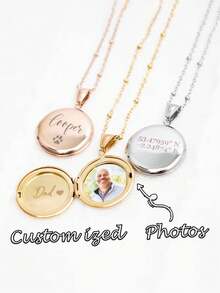 镌刻照片盒式项链，不锈钢圆形盒式项链，镌刻照片盒式项链，女士礼物，纪念礼物