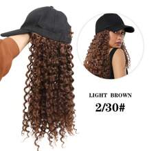 Parrucca da donna, lunghezza lunga e riccia, in un pezzo, con visiera tipo berretto da baseball regolabile, di colore nero o marrone, cappello parrucca estensione capelli