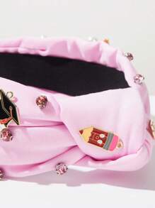 1 Stück pinker einfarbiger Stoff Knotentop Haarband, handgemacht, besetzt mit Edelsteinen & Perlen, einfach & modisch, Schulbedarf Accessoires, Lehrer Geschenk, Haarzubehör, Haarreif für Frauen, Haarschmuck, Diadema, Haarreifen