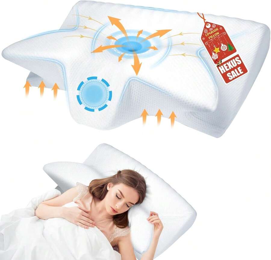Cervical Pillow For Neck Pain Relief, Ergonomic Hollow Design, Odorless Memory Foam Pillow For Sleeping, Orthopedic Contour Neck Support Pillows For Side, Back, And Stomach Sleepers, White - White - View 1