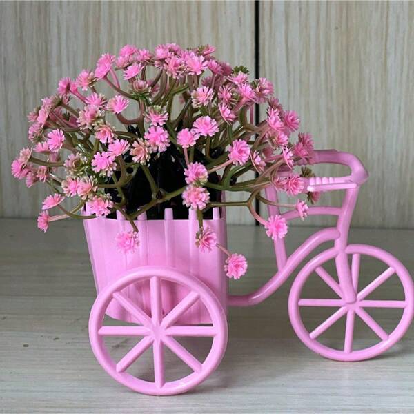 1pc Of Plastic Mini Bicycle Flower Basket Artificial Potted Plant Desktop Decoration Ornament Simulating Green Plants For Room Decor