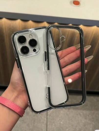 Apple Smart Fashion Phone Case, High-End Quality, 3-In-1 Thick Hard Material, Colorful Solid Color Frame, Personalized Creative Pink, White, Black, Blue, Green Options, Minimalist Anti-Fall, Full Coverage Transparent Feel, Colorful, Waterproof, Shock-Proof, Anti-Fall, Anti-Scratch.