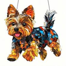 Yorkshire Terrier Acrylic Glass Hanging Decoration - 8" X 8" Hanging Suncatcher, Suitable For Windows, Cars And Home Decor - Animal Themed Birthday Gift For Dog Lovers - Durable Art Wall Decor For Garden, Porch, Bedroom, Office