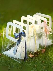 10 个/1 个磨砂透明圆形礼品袋，适合情人节、婚礼派对、伴娘礼物、珠宝店、婚礼回礼、礼品包装、服装购物袋、可重复使用 PVC 礼品袋 - 彩色 - 查看 2