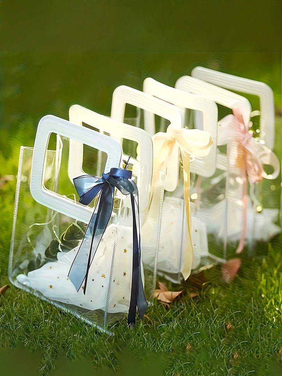 10 个/1 个磨砂透明圆形礼品袋，适合情人节、婚礼派对、伴娘礼物、珠宝店、婚礼回礼、礼品包装、服装购物袋、可重复使用 PVC 礼品袋