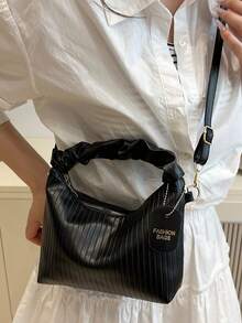 新款纯色纹理竖条纹女包新款小众设计单肩斜挎包外贸百搭包包女