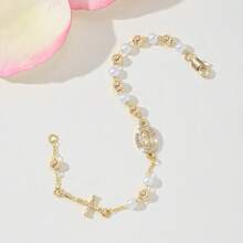 1 pieza Pulsera católica con cuentas de 5MM, 19CM, de dos colores, en estilo cruz italiana, regalos de boda de San Benito