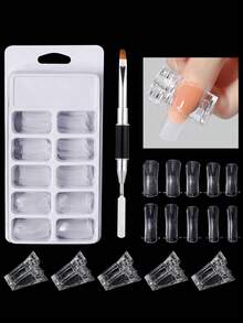 Set para salón de manicura, Juego de herramientas para extensión de uñas acrílicas, Kit de 100 piezas de moldes reutilizables para extensión de uñas de gel con herramientas y accesorios duales para extensión de uñas acrílicas - Multicolor - Ver 9