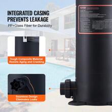 KOMHTOM Kartuschen-Poolfilter, 50sq.ft Filterfläche, Filter für eingelassene Pools, Filtersystem für Aufstellpools mit Upgrade-Filter und Auslaufschutz, für Whirlpools, Spas, aufblasbare Pools, Filter für eingelassene/Aufstellpools, 380 x 380 x 710 mm, schwarz