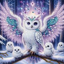 5D Special Shape Crystal Diamond DIY Diamond Painting Kit - Snowy Forest Owl Family Partial Drill Mosaic Art Canvas, Suitable For Frameless Wall Decor